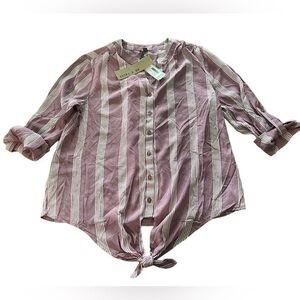 Brina & Em Cinley Tie Front Top - Womens Size Small - Pink and White